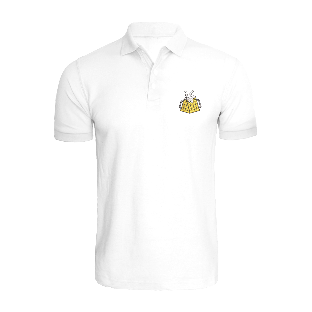 BYFT009794 BYFT Polo Neck T Shirt Embroidery White Medium 220 GSM Cotton Beer Glass Design Set of 1
