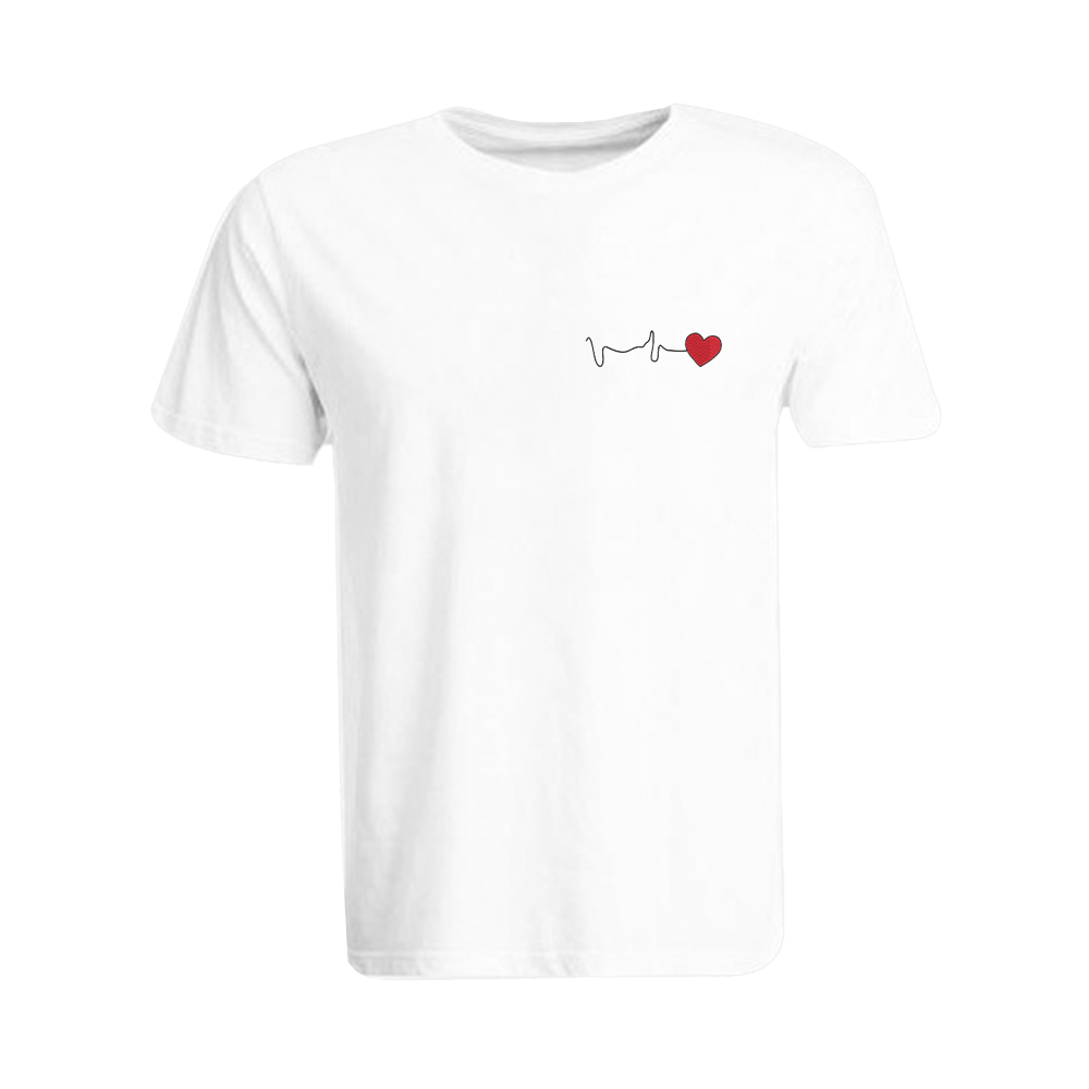 BYFT009804 BYFT Round Neck T Shirt Embroidery White Medium 190 GSM Cotton Heartbeat Male Set of 1