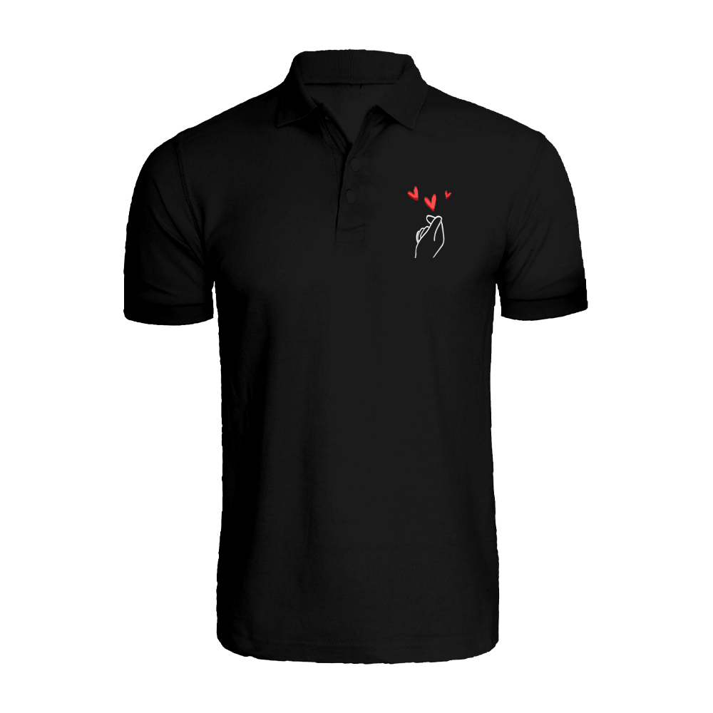 BYFT009814 BYFT Polo Neck T Shirt Embroidery Black Medium 220 GSM Cotton Korean Love Design Set of 1