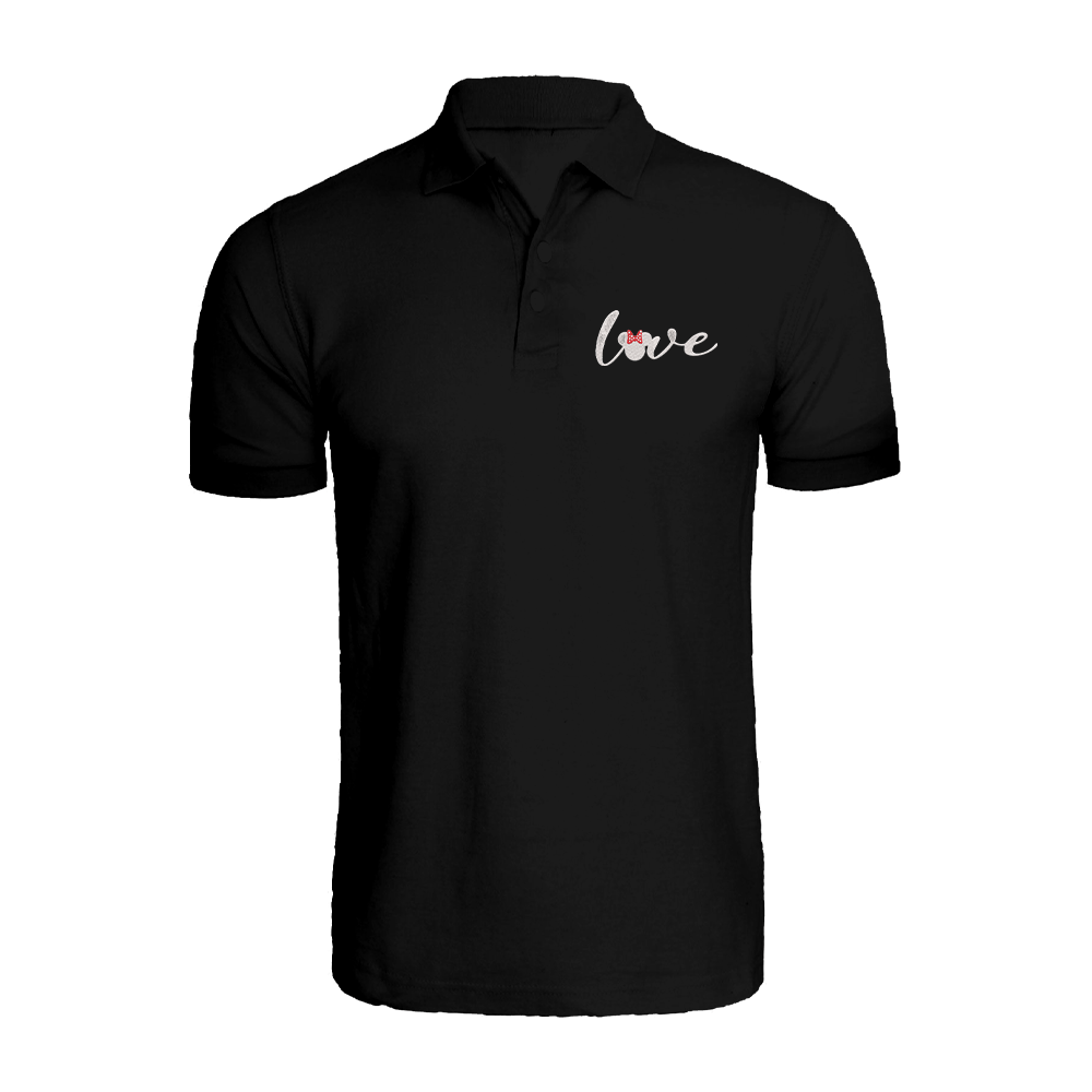 BYFT009815 BYFT Polo Neck T Shirt Embroidery Black Medium 220 GSM Cotton Minnie Love Design Set of 1
