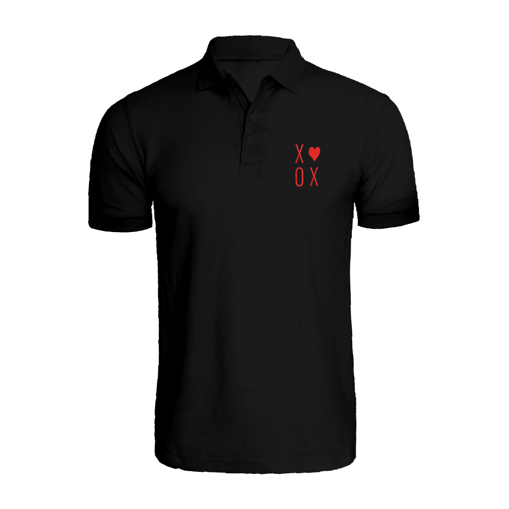 BYFT009819 BYFT Polo Neck T Shirt Embroidery Black Medium 220 GSM Cotton XOXO Design Set of 1