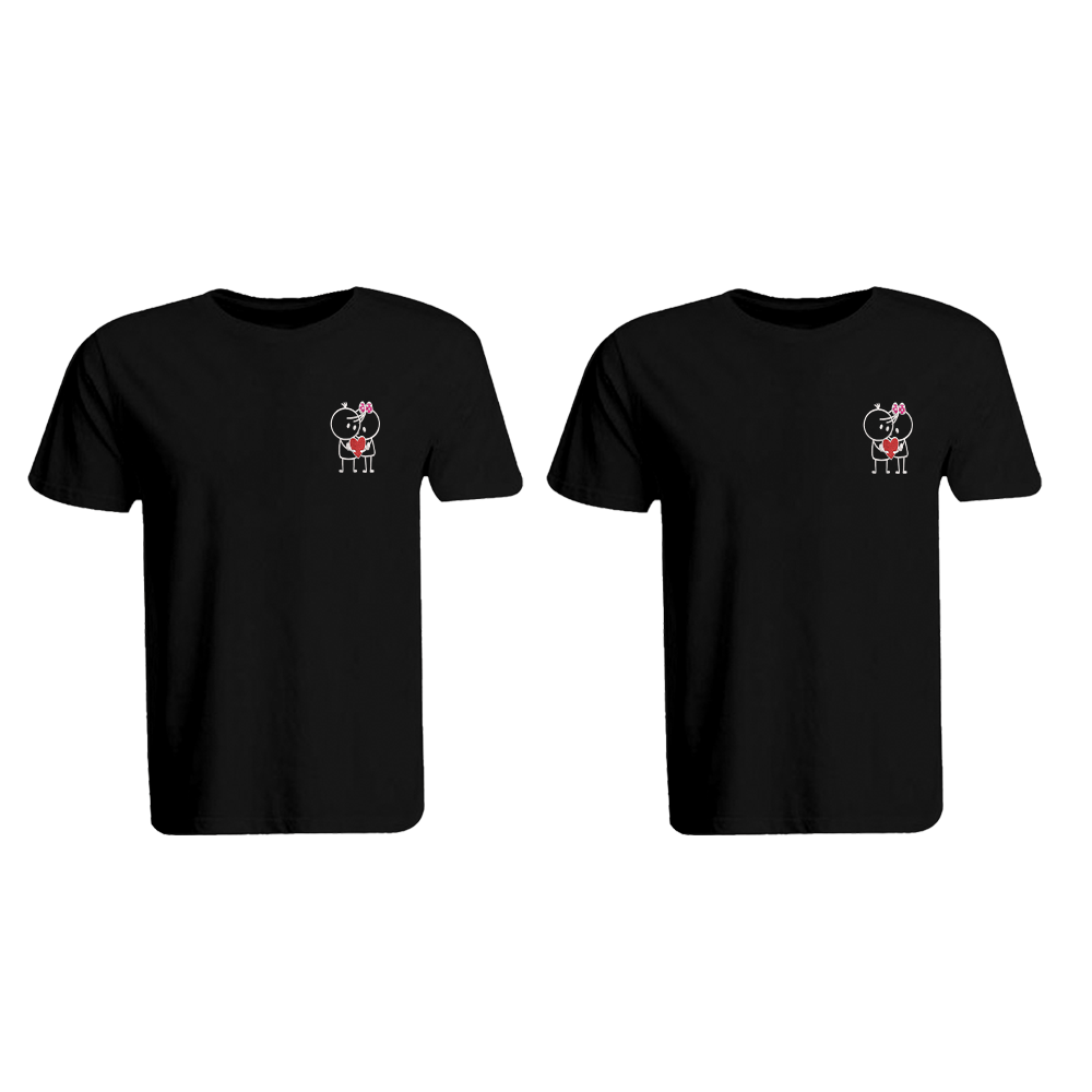 BYFT009855 BYFT Round Neck T Shirt Embroidery Black Medium 190 GSM Cotton Him Her with Heart Couple Set of 2