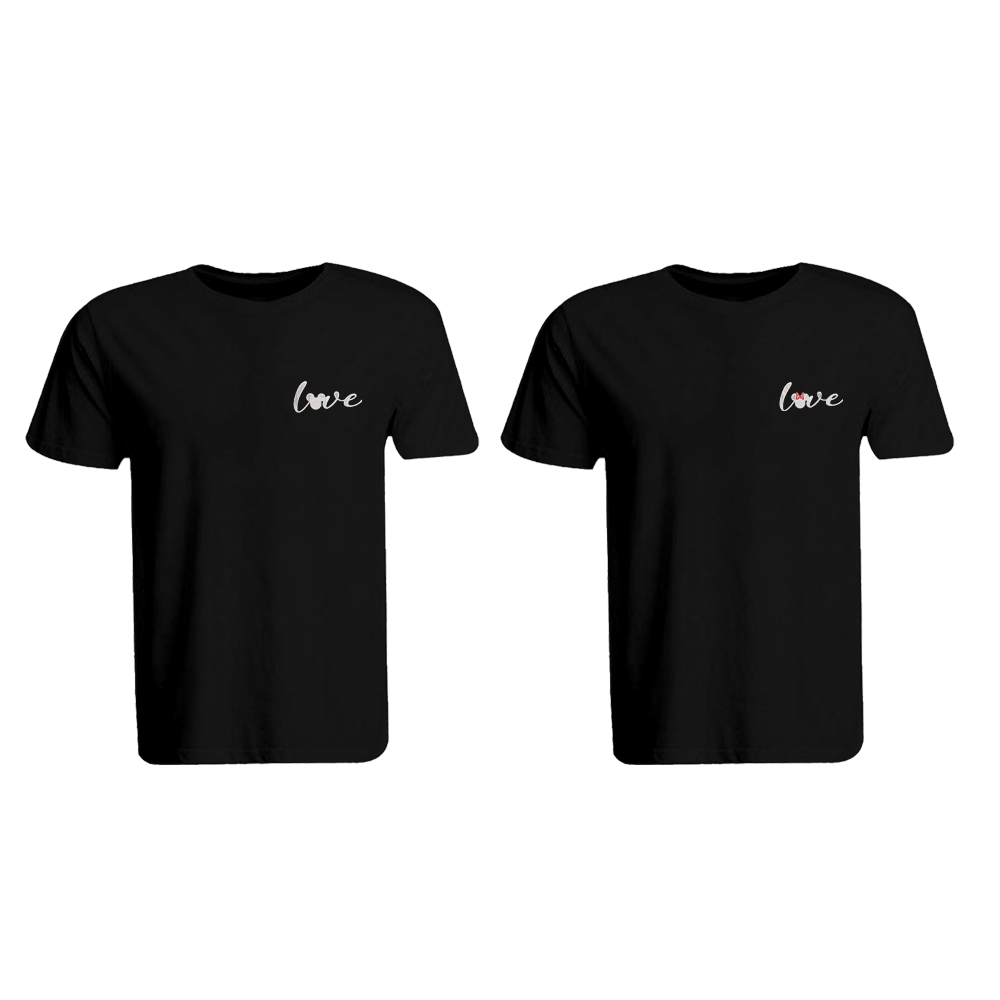 BYFT009857 BYFT Round Neck T Shirt Embroidery Black Medium 190 GSM Cotton Mickey Minnie Love Design Set of 2