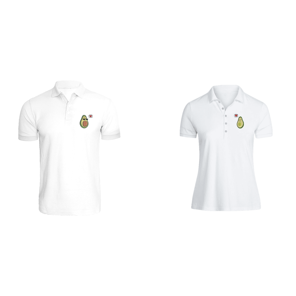 BYFT009861 BYFT Polo Neck T Shirt Embroidery White Medium 220 GSM Cotton Avacado Couple Design Set of 2