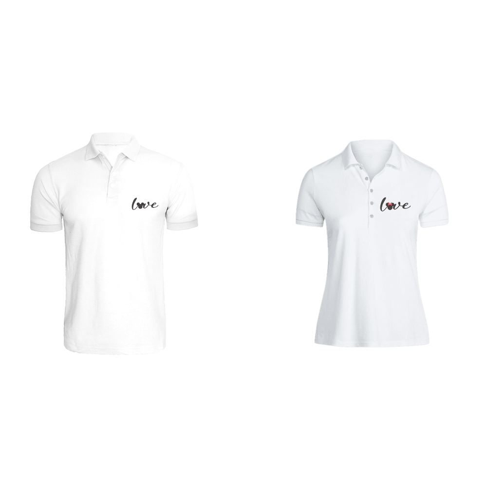BYFT009864 BYFT Polo Neck T Shirt Embroidery White Medium 220 GSM Cotton Mickey Minnie Love Design Set of 2