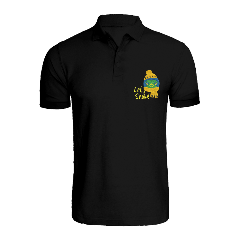 BYFT010103 BYFT Polo Neck T Shirt Embroidery Black Large 220 GSM Cotton Koala Bear with Let it Snow Set of 1