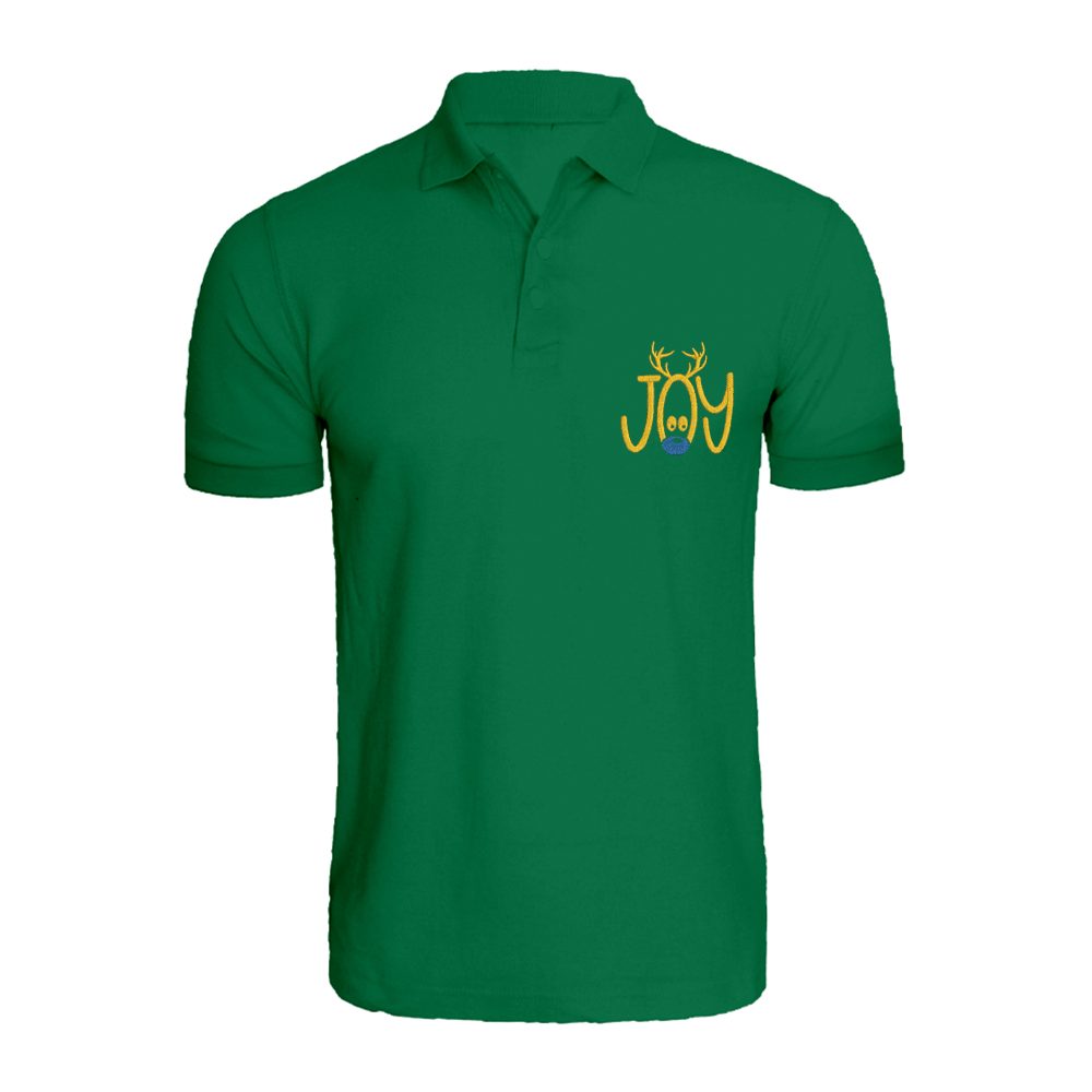 BYFT010106 BYFT Polo Neck T Shirt Embroidery Green Large 220 GSM Cotton Reindeer Joy Set of 1