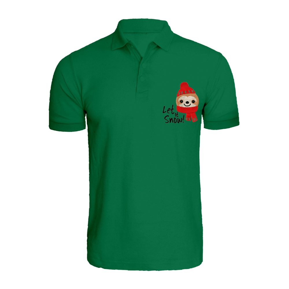 BYFT010109 BYFT Polo Neck T Shirt Embroidery Green Large 220 GSM Cotton Koala Bear with Let it Snow Set of 1