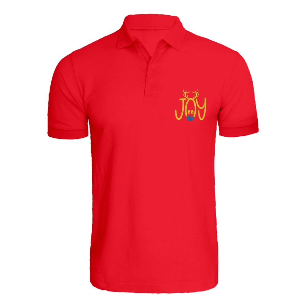 BYFT010112 BYFT Polo Neck T Shirt Embroidery Red Large 220 GSM Cotton Reindeer Joy Set of 1