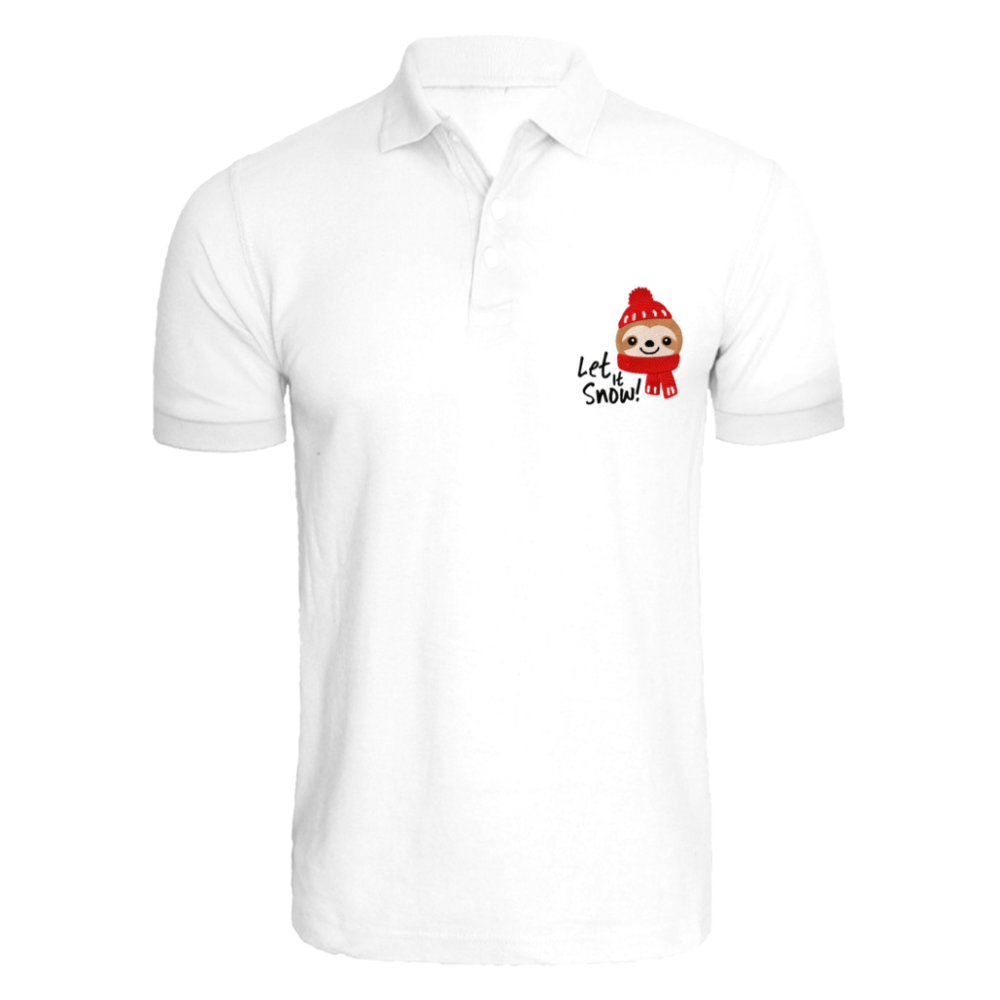 BYFT010121 BYFT Polo Neck T Shirt Embroidery White Large 220 GSM Cotton Koala Bear with Let it Snow Set of 1