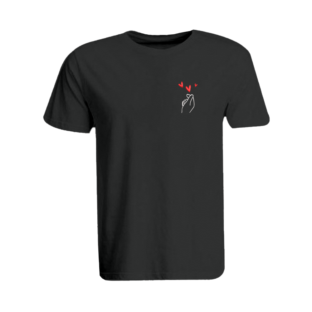 BYFT010275 BYFT Round Neck T Shirt Embroidery Black Large 190 GSM Cotton Korean Love Design Set of 1