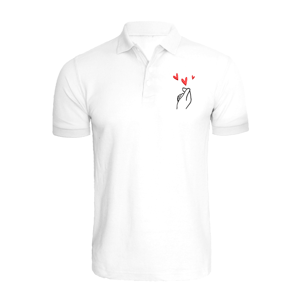 BYFT010284 BYFT Polo Neck T Shirt Embroidery White Large 220 GSM Cotton Korean Love Design Set of 1