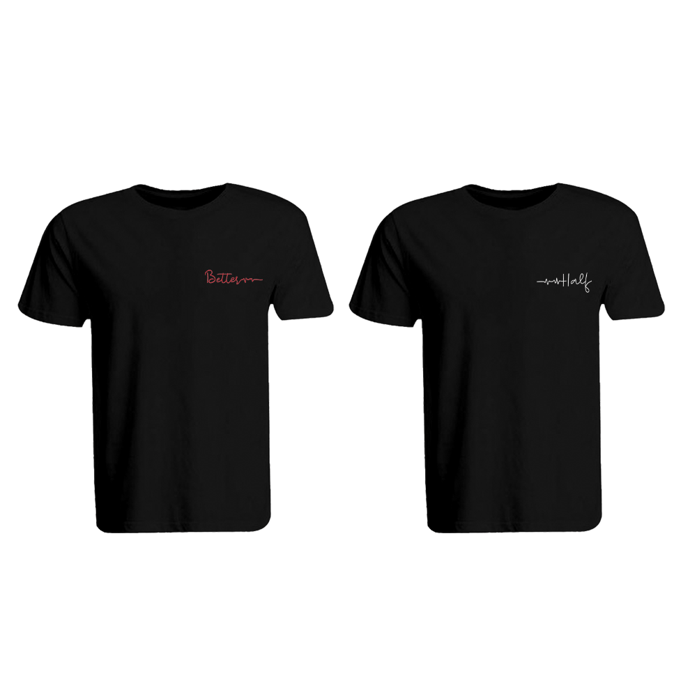 BYFT010311 BYFT Round Neck T Shirt Embroidery Black Large 190 GSM Cotton Better Half Design Set of 2