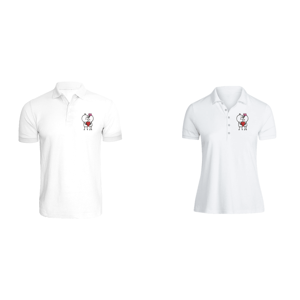 BYFT010314 BYFT Polo Neck T Shirt Embroidery White Large 220 GSM Cotton Him Her with Heart Couple Set of 2