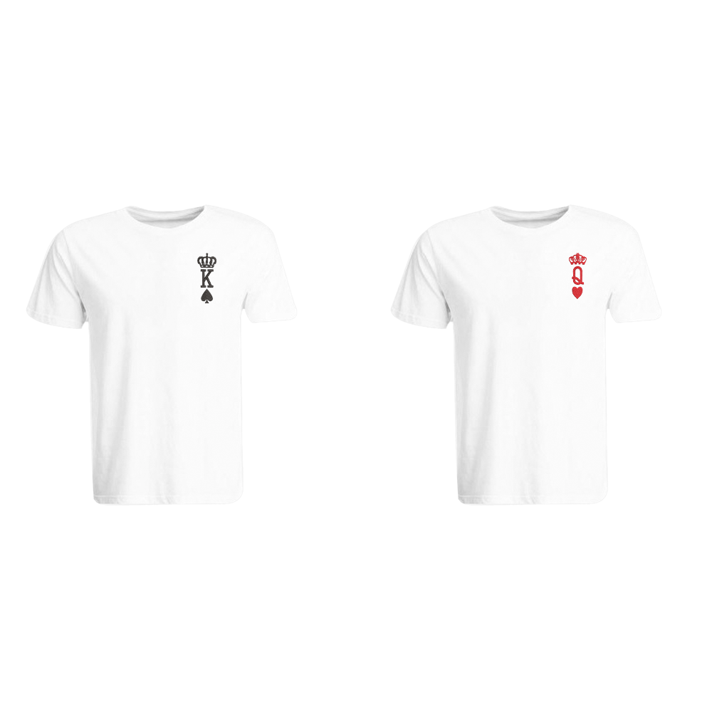 BYFT010322 BYFT Round Neck T Shirt Embroidery White Large 190 GSM Cotton Crown King Queen Design Set of 2