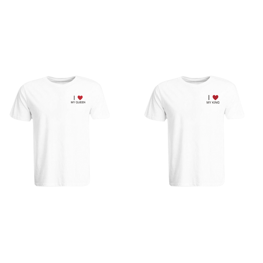 BYFT010324 BYFT Round Neck T Shirt Embroidery White Large 190 GSM Cotton I Love My King Queen Design Set of 2