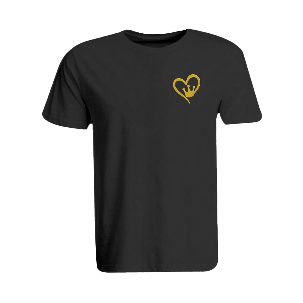BYFT010496 BYFT Round Neck T Shirt Embroidery Black Large 190 GSM Cotton Queen Crown Heart Set of 1