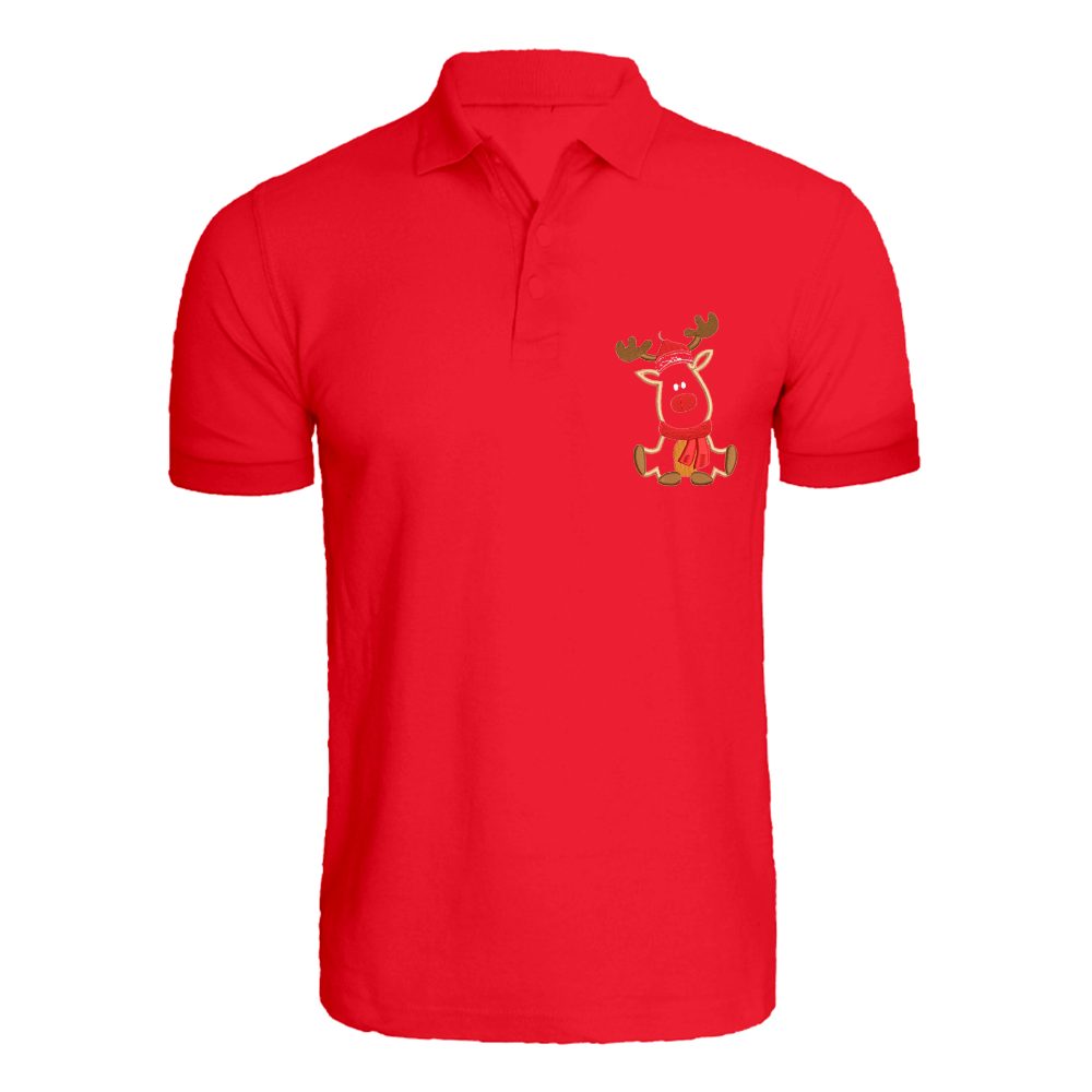 BYFT010568 BYFT Polo Neck T Shirt Embroidery Red XL 220 GSM Cotton Reindeer With Christmas Cap Set of 1
