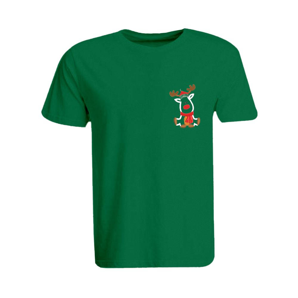 BYFT010586 BYFT Round Neck T Shirt Embroidery Green XL 190 GSM Cotton Reindeer With Christmas Cap Set of 1