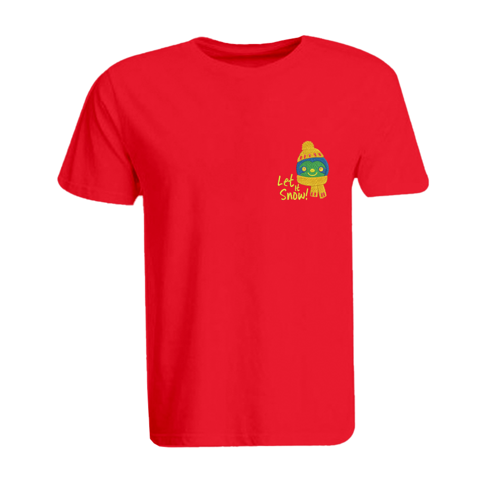 BYFT010591 BYFT Round Neck T Shirt Embroidery Red XL 190 GSM Cotton Koala Bear with Let it Snow Set of 1