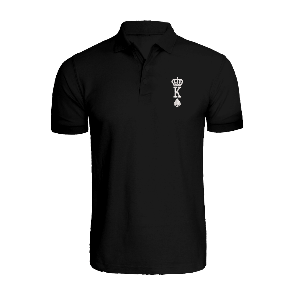 BYFT010683 BYFT Polo Neck T Shirt Embroidery Black XL 220 GSM Cotton Crown King Spades Design Set of 1
