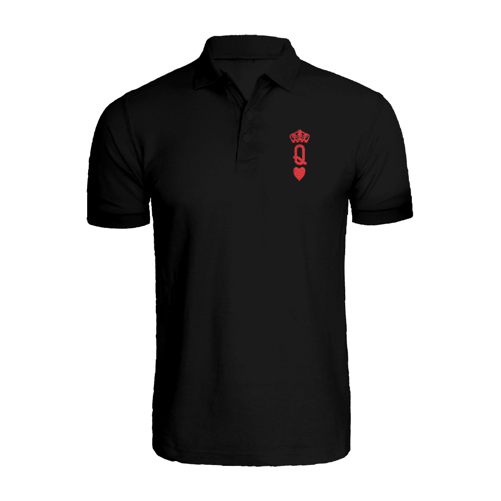 BYFT010721 BYFT Polo Neck T Shirt Embroidery Black XL 220 GSM Cotton Crown Queen Heart Design Set of 1