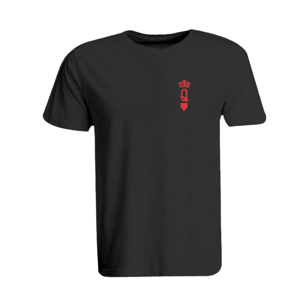 BYFT010730 BYFT Round Neck T Shirt Embroidery Black XL 190 GSM Cotton Crown Queen Heart Design Set of 1
