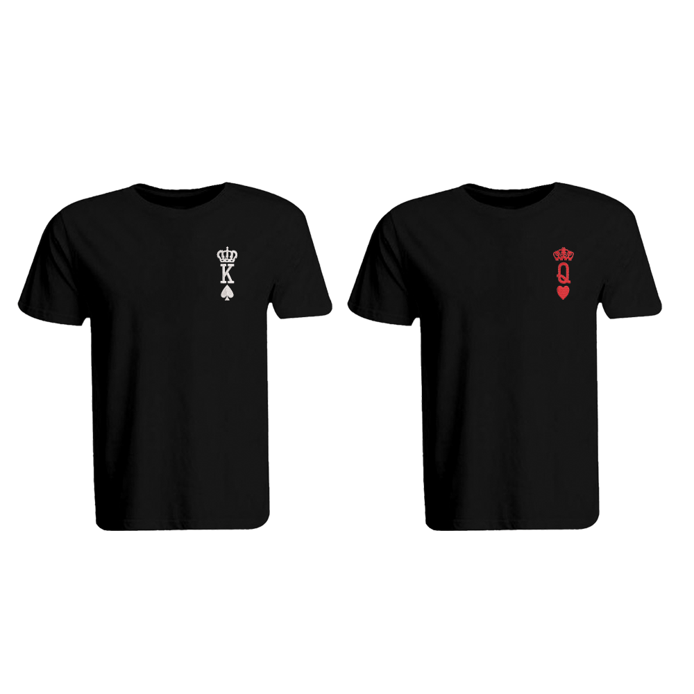 BYFT010760 BYFT Round Neck T Shirt Embroidery Black XL 190 GSM Cotton Crown King Queen Design Set of 2