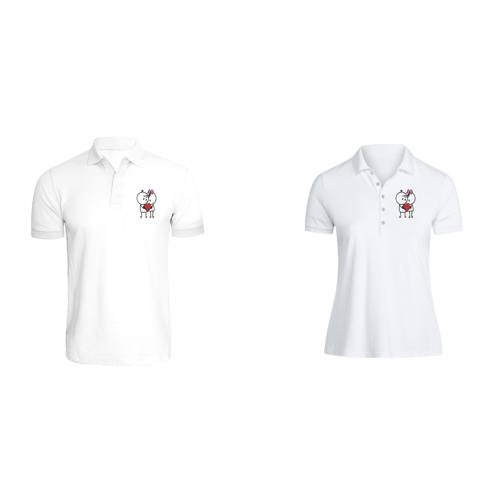 BYFT010766 BYFT Polo Neck T Shirt Embroidery White XL 220 GSM Cotton Him Her with Heart Couple Set of 2