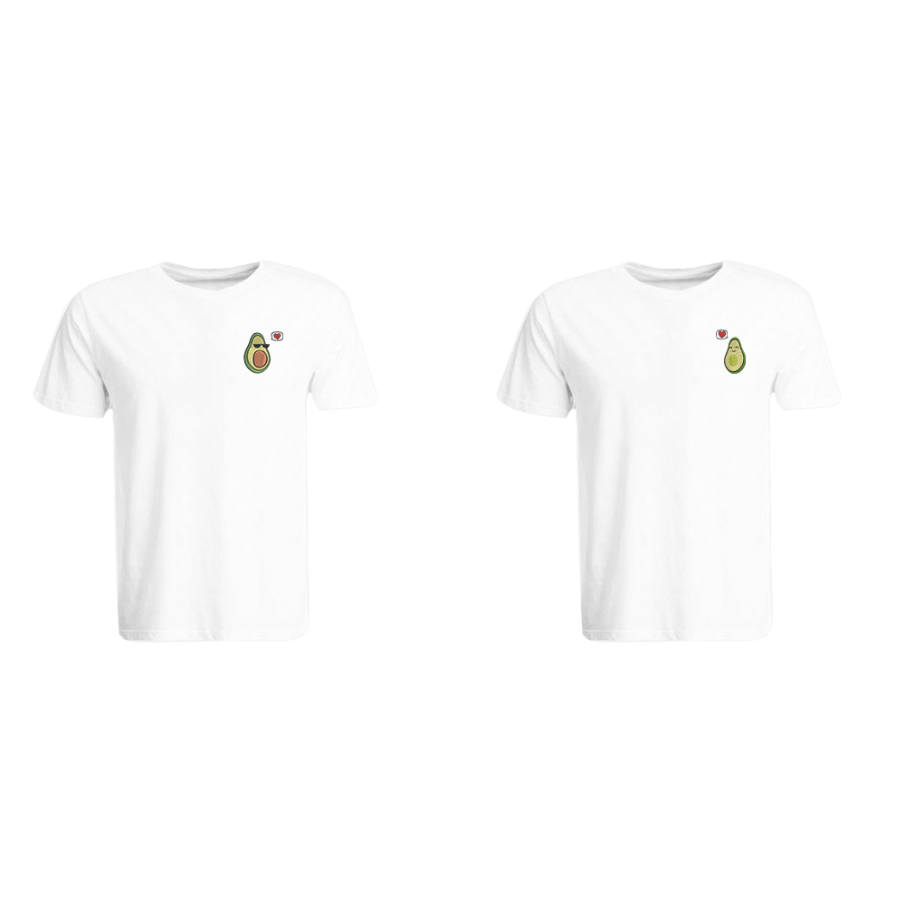 BYFT010772 BYFT Round Neck T Shirt Embroidery White XL 190 GSM Cotton Avacado Couple Design Set of 2