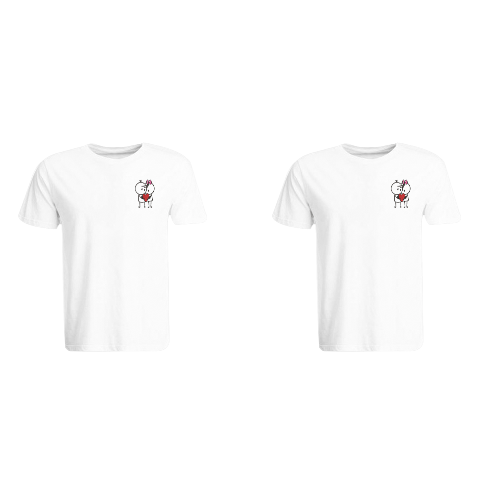 BYFT010773 BYFT Round Neck T Shirt Embroidery White XL 190 GSM Cotton Him Her with Heart Couple Set of 2