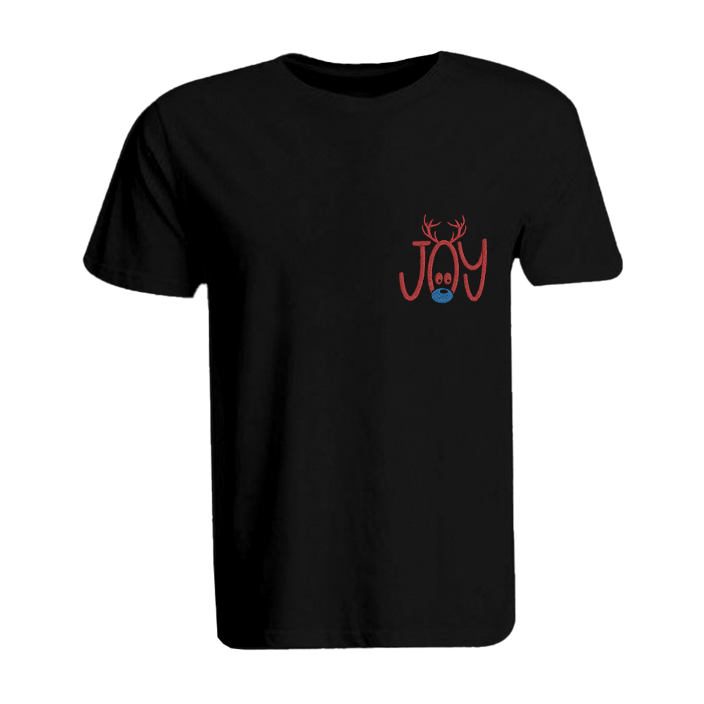 BYFT011028 BYFT Round Neck T Shirt Embroidery Black XXL 190 GSM Cotton Reindeer Joy Set of 1