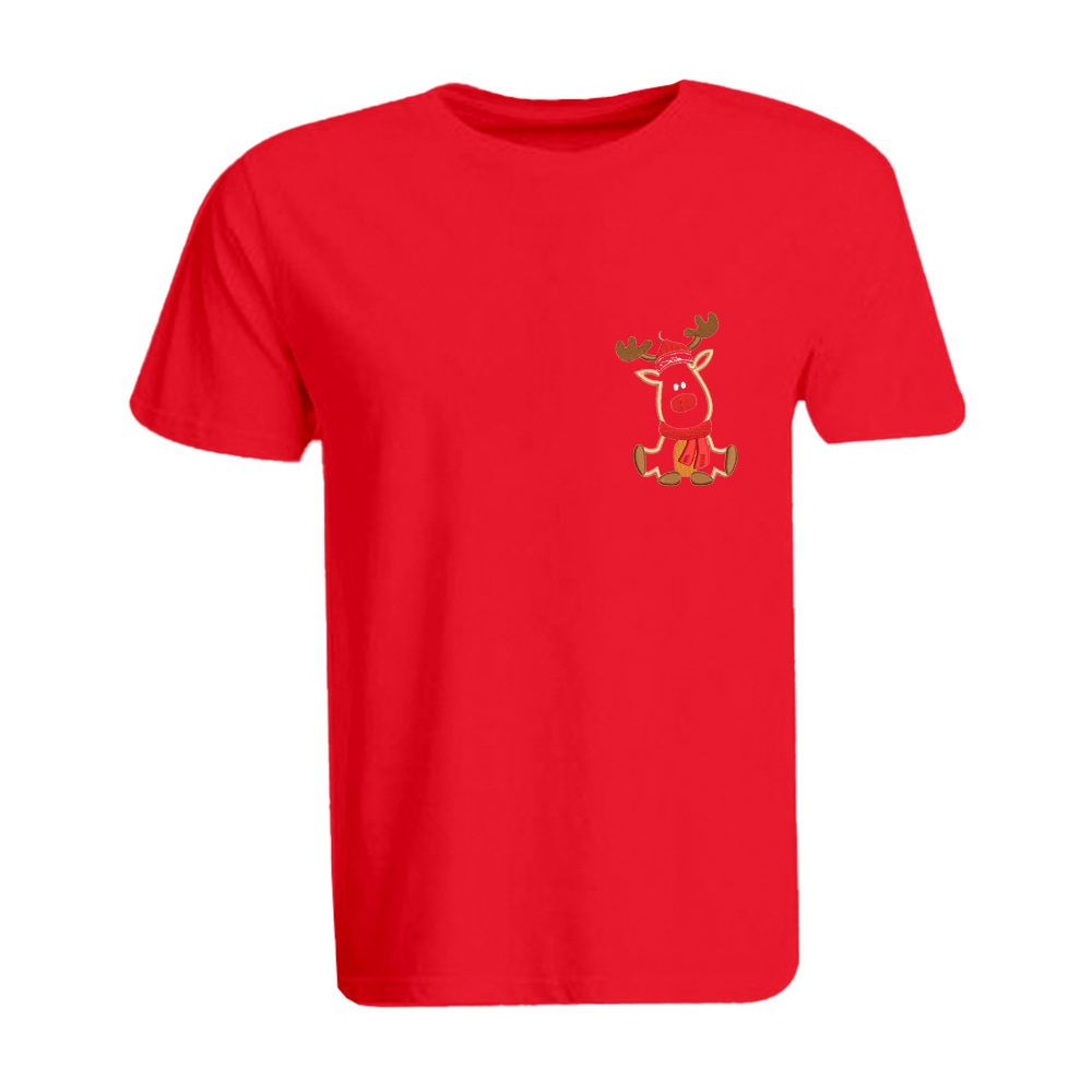 BYFT011044 BYFT Round Neck T Shirt Embroidery Red XXL 190 GSM Cotton Reindeer With Christmas Cap Set of 1