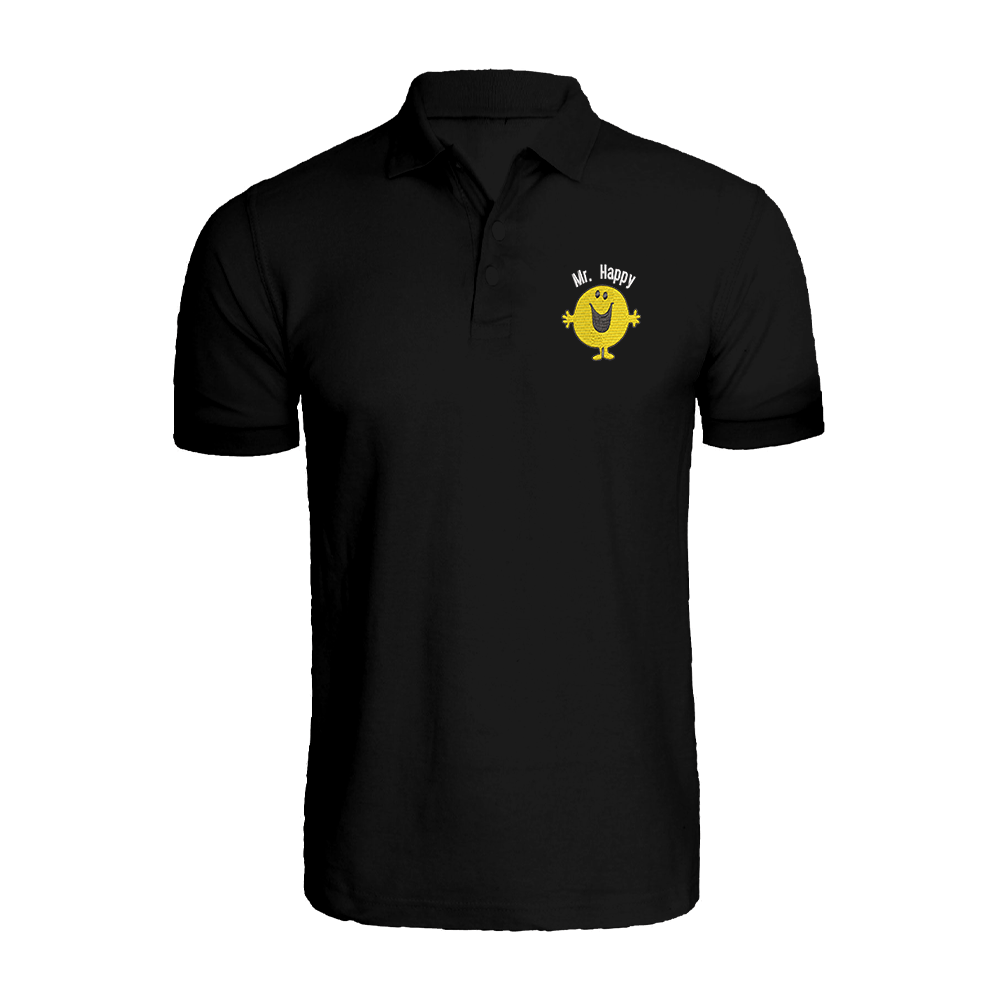 BYFT011137 BYFT Polo Neck T Shirt Embroidery Black XXL 220 GSM Cotton Mr. Happy Design Set of 1