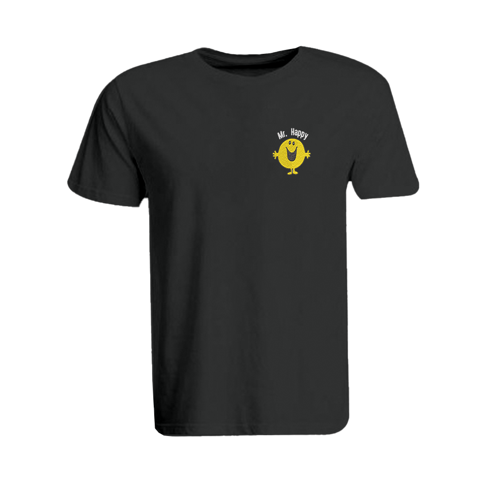 BYFT011146 BYFT Round Neck T Shirt Embroidery Black XXL 190 GSM Cotton Mr. Happy Design Set of 1