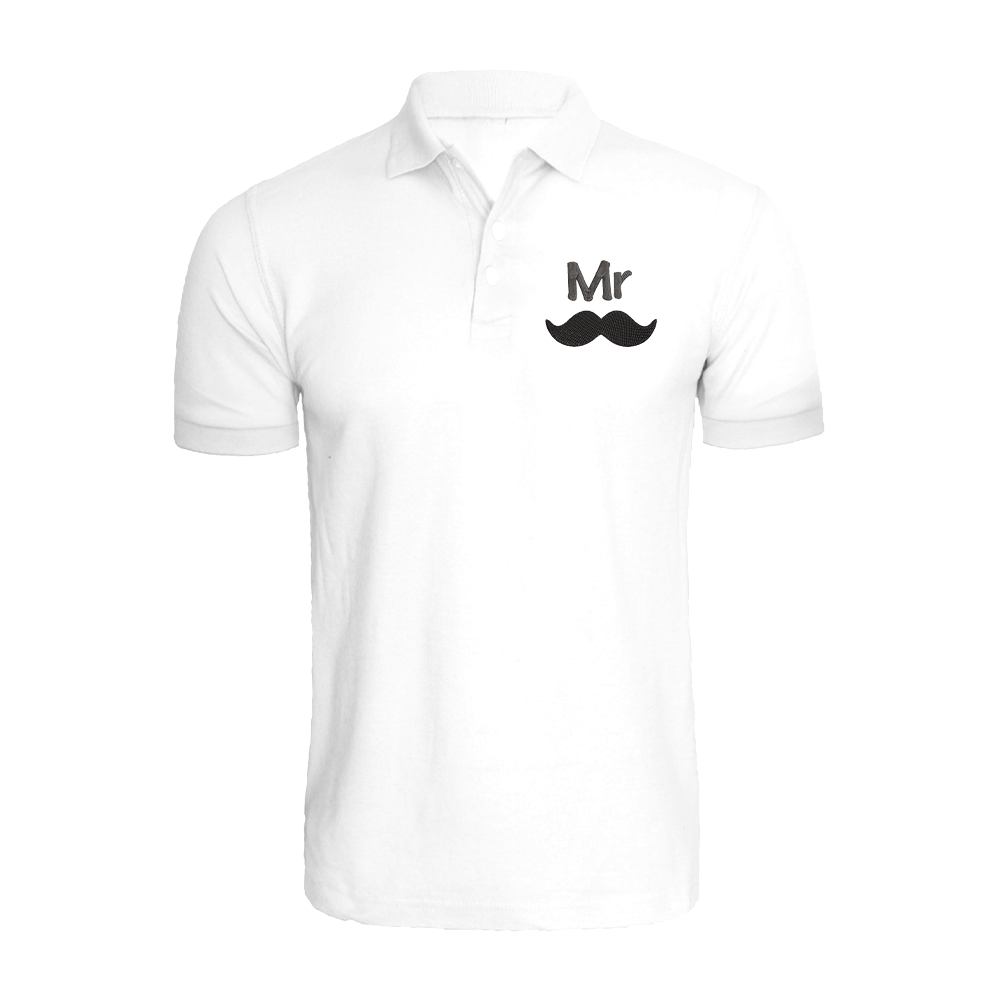BYFT011156 BYFT Polo Neck T Shirt Embroidery White XXL 220 GSM Cotton Mr. Moustache Design Set of 1