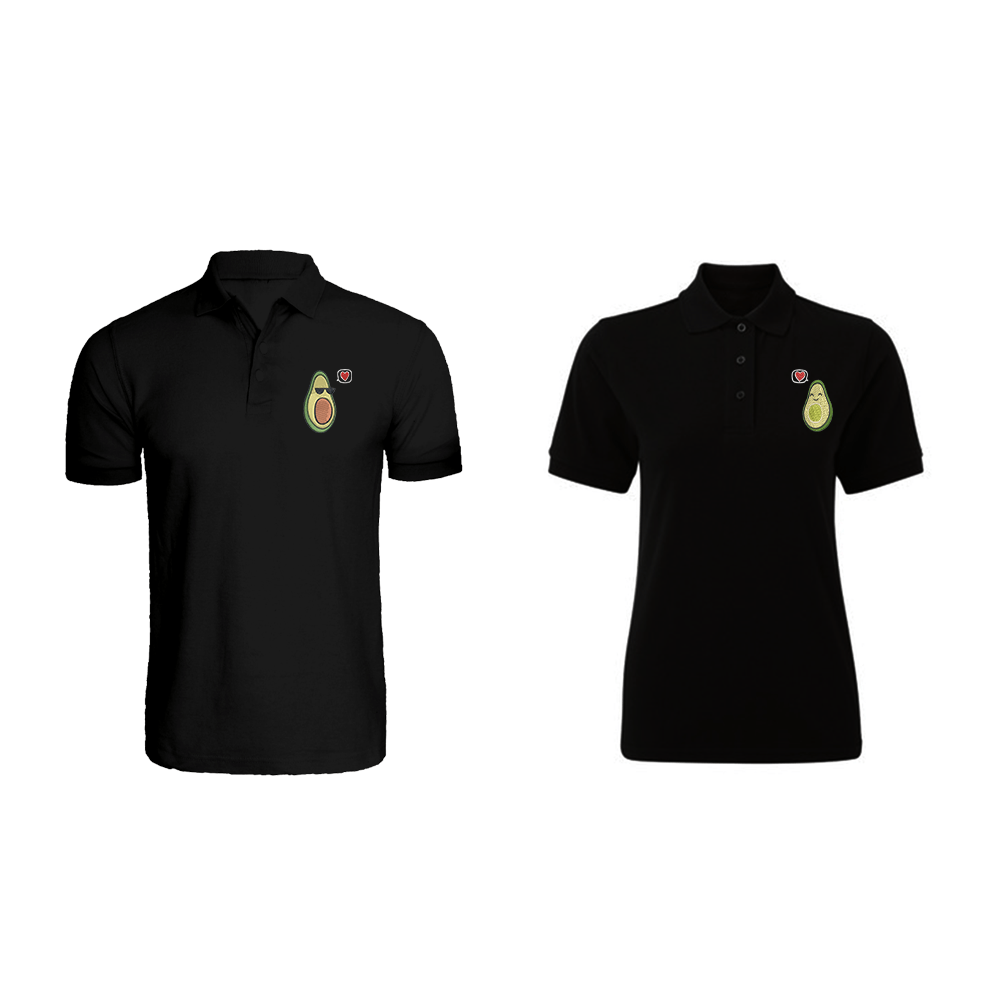 BYFT011203 BYFT Polo Neck T Shirt Embroidery Black XXL 220 GSM Cotton Avacado Couple Design Set of 2