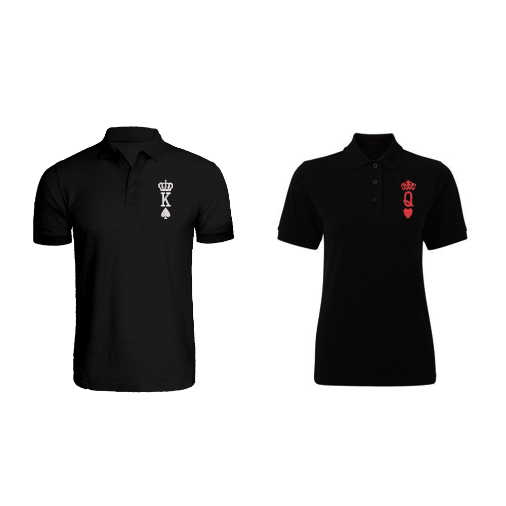 BYFT011205 BYFT Polo Neck T Shirt Embroidery Black XXL 220 GSM Cotton Crown King Queen Design Set of 2