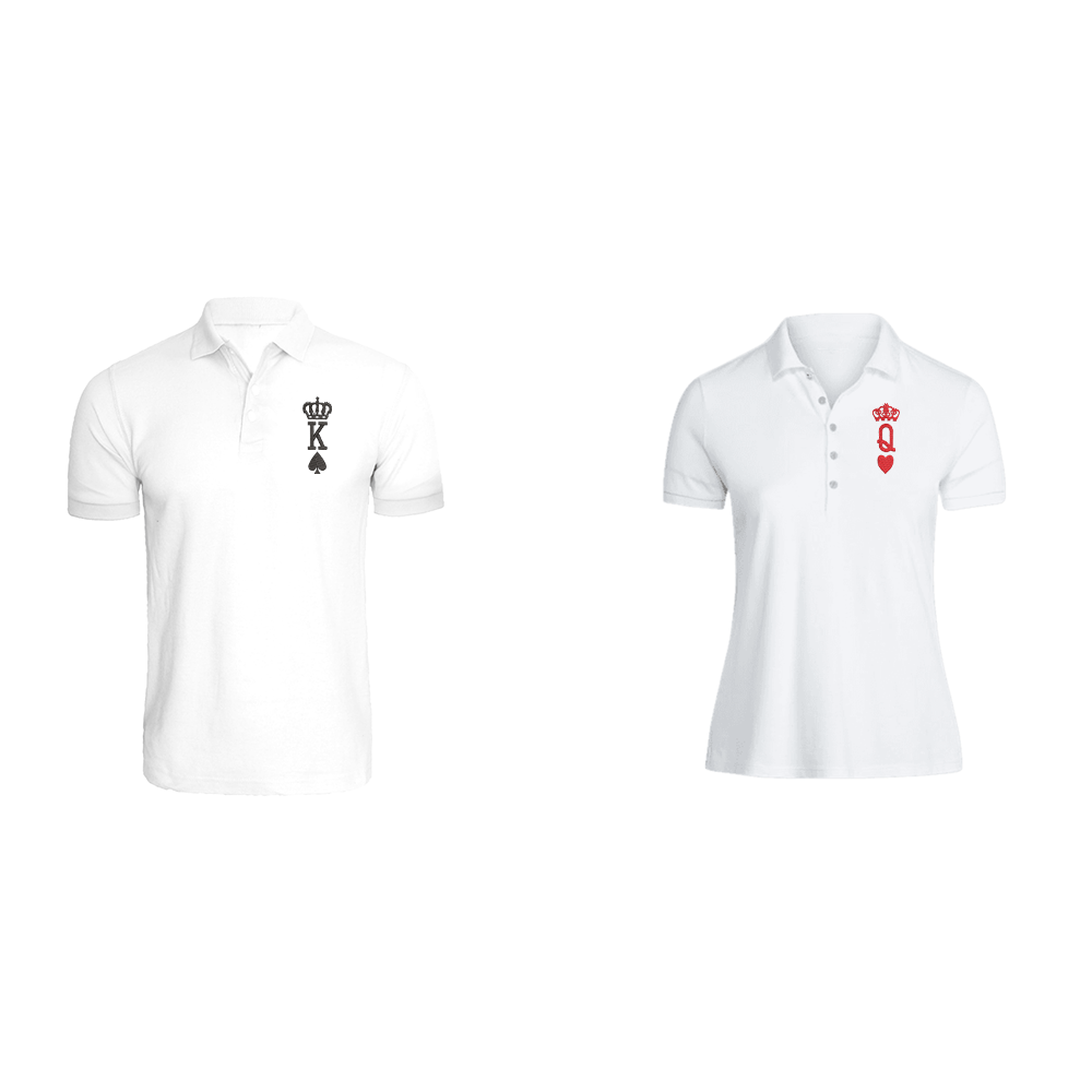 BYFT011219 BYFT Polo Neck T Shirt Embroidery White XXL 220 GSM Cotton Crown King Queen Design Set of 2