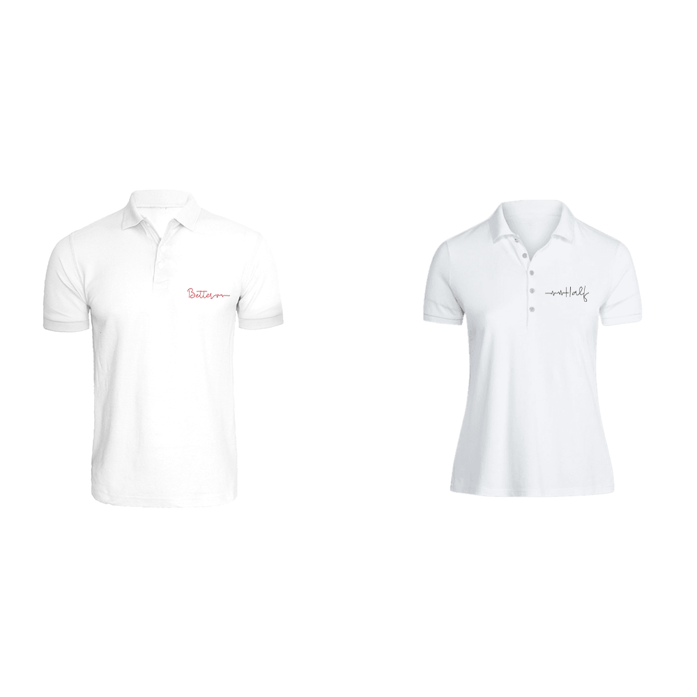 BYFT011222 BYFT Polo Neck T Shirt Embroidery White XXL 220 GSM Cotton Better Half Design Set of 2