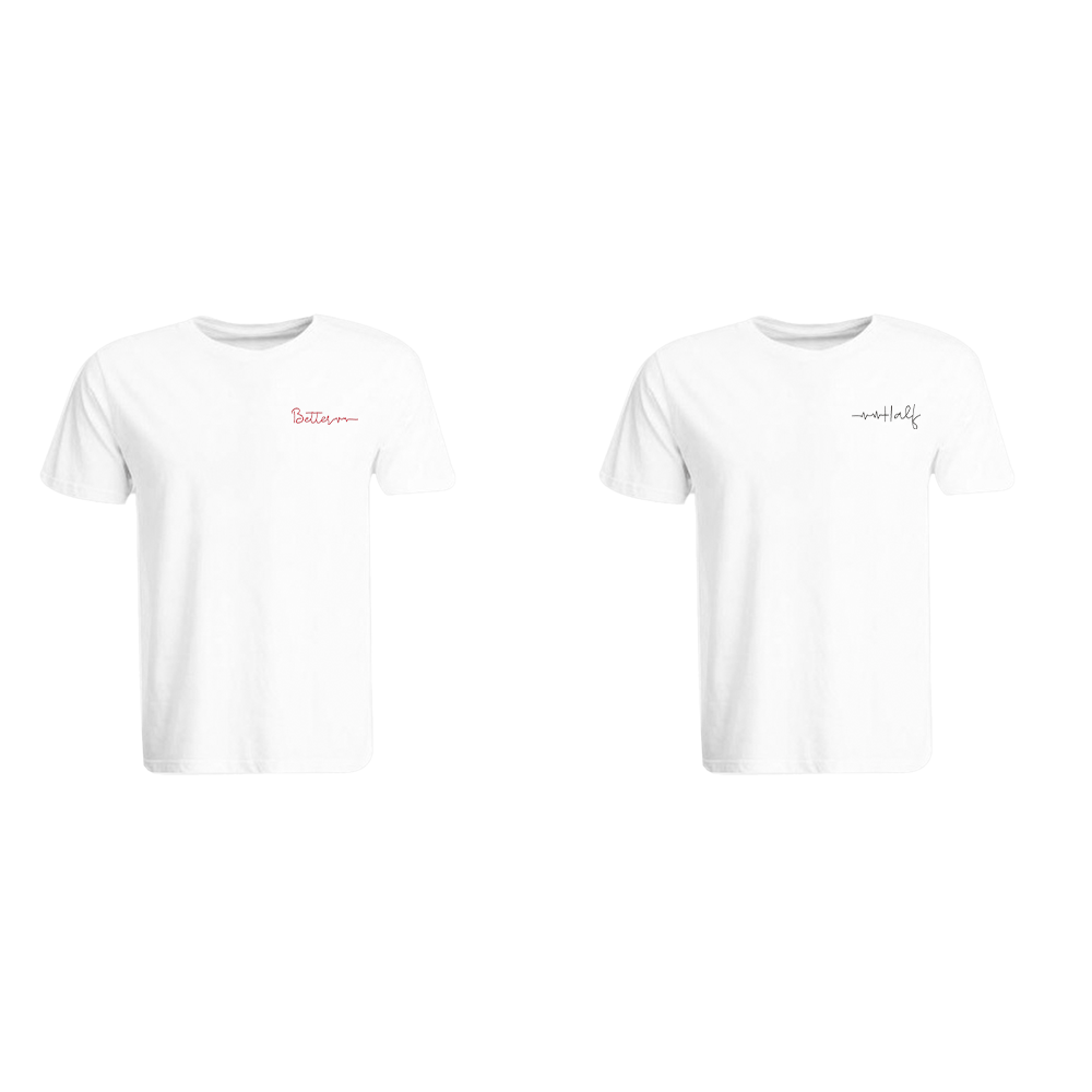 BYFT011229 BYFT Round Neck T Shirt Embroidery White XXL 190 GSM Cotton Better Half Design Set of 2