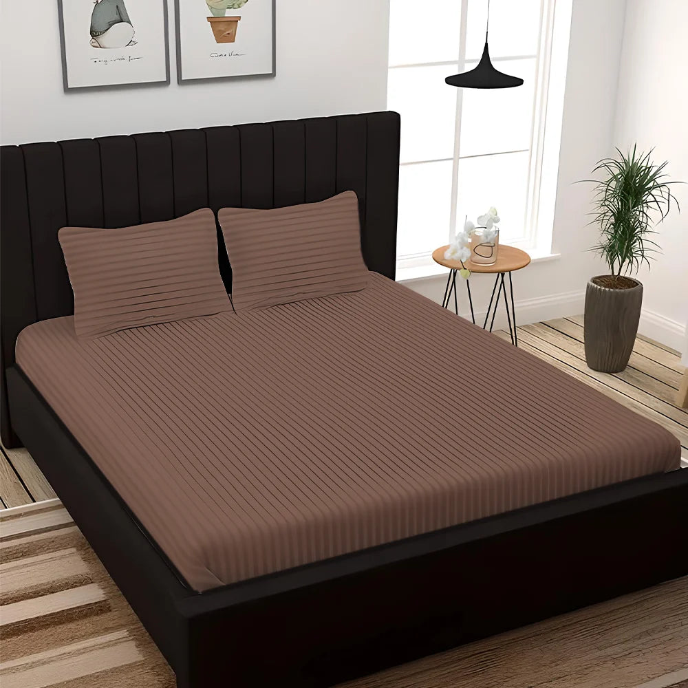 BYFT Tulip - Flat Sheet 1 Cm Satin Stripe| Cotton, 300 TC, Soft & Luxurious Bed Linen