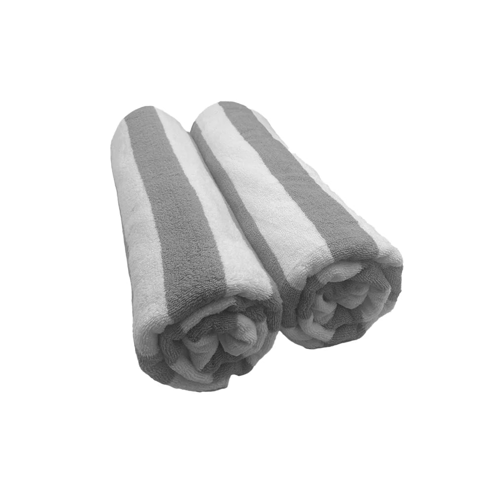 BYFT Petunia Grey - White Large Cabana Stripe 90 x 180 Cm Beach Towel Set of 02