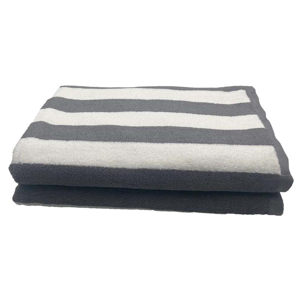 BYFT Petunia Grey - White Large Cabana Stripe 90 x 180 Cm Beach Towel Set of 02