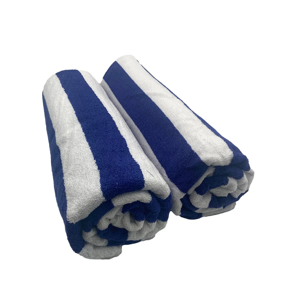BYFT Petunia Blue - White Large Cabana Stripe 90 x 180 Cm Beach Towel Set of 02