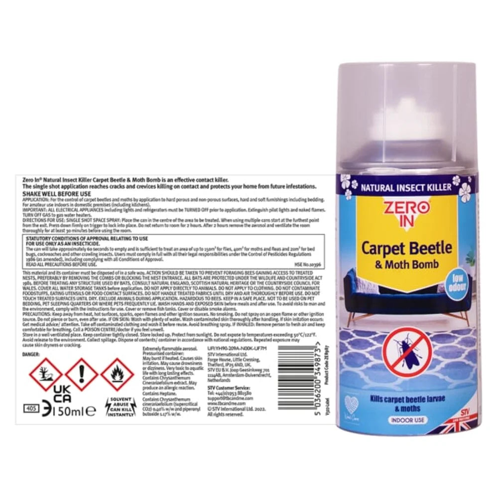 BYFT012376 STV Carpet Beetle Moth Killer Bomb 150ml One Shot Aerosol B.webp