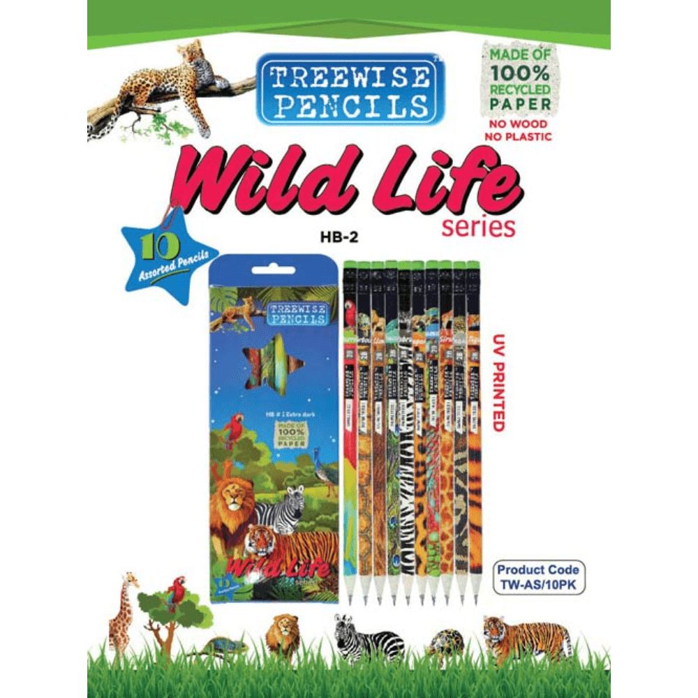 BYFT012847 Treewise Pencils Wild Life Series Recycled Papaer Set of 1 10 Pcs