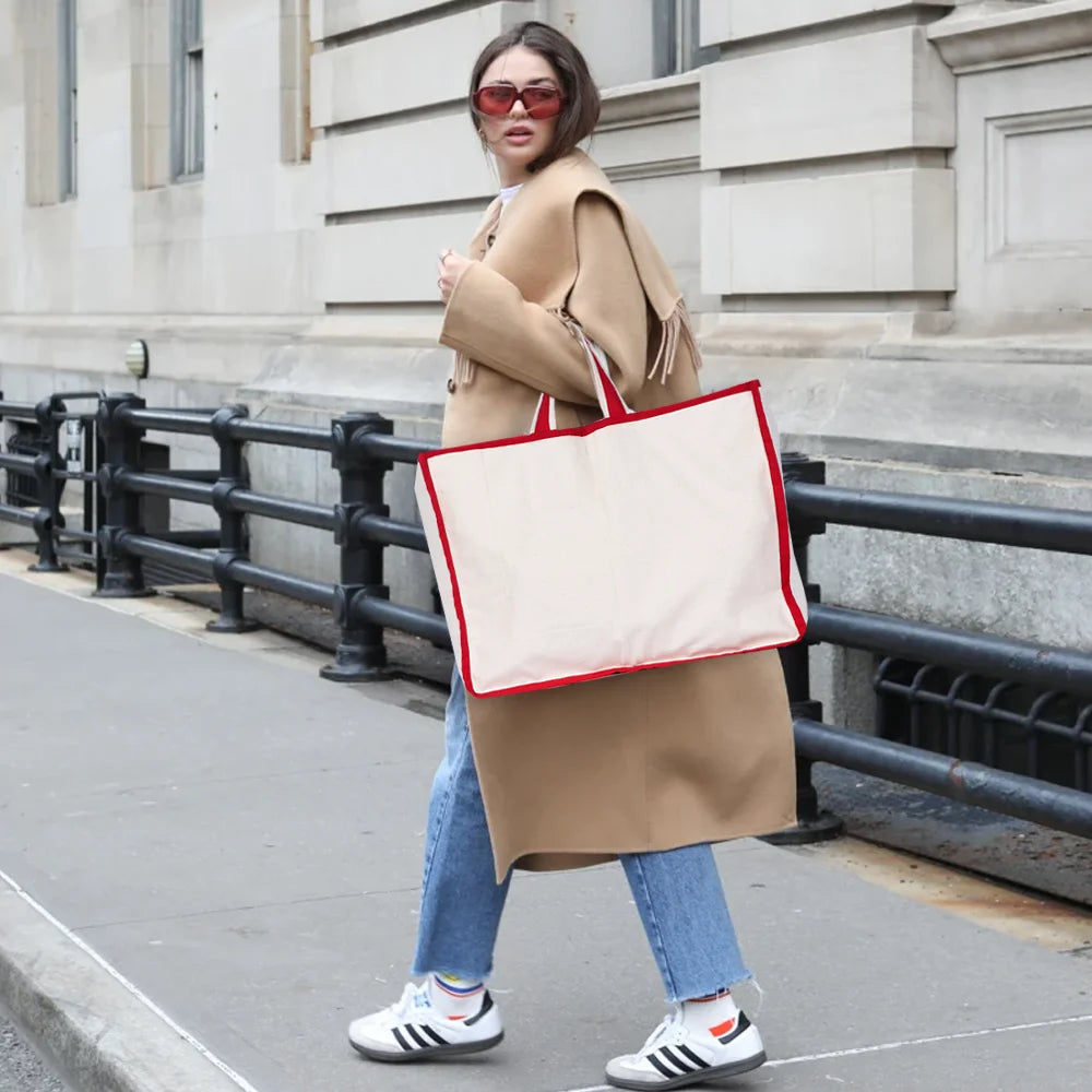 BYFT013963 BYFT White Red Canvas Shopping Bag B