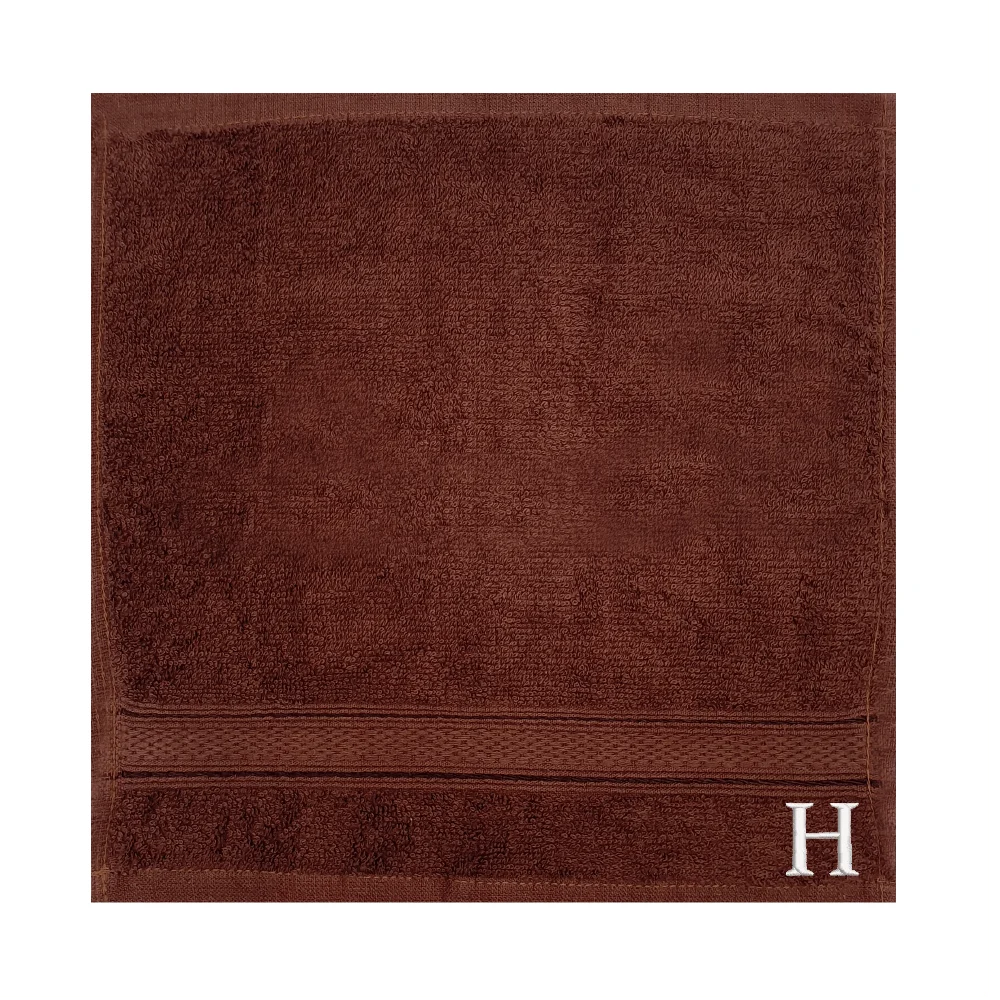 BYFT Daffodil Monogrammed Face Towel Brown 30 x 30 Cm