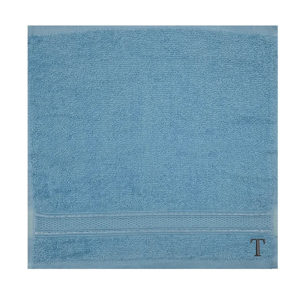 BYFT Daffodil Monogrammed Face Towel Light Blue 30 x 30 Cm